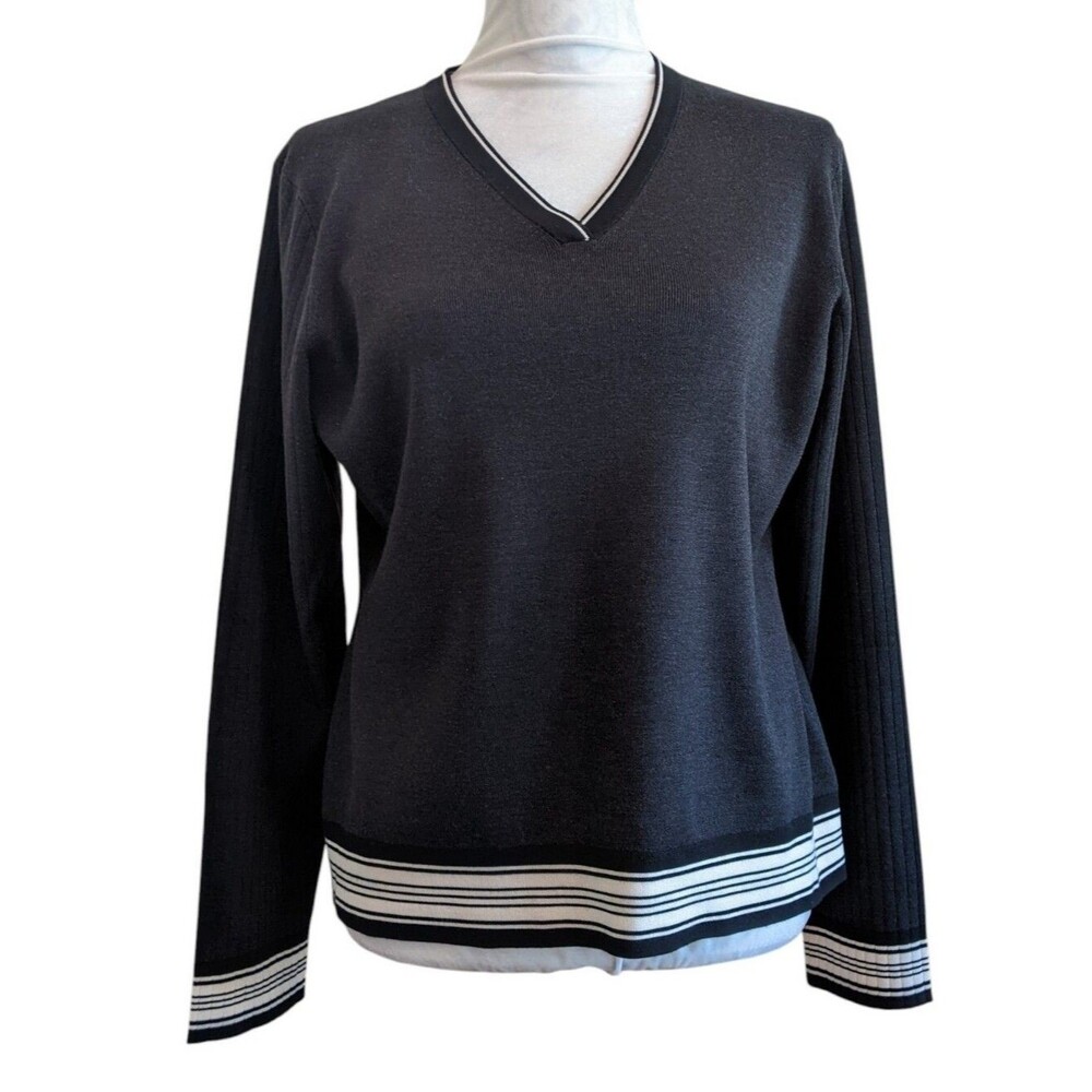 Liz Claiborne Silk Blend Pullover Sweater Capsule Black White Size Large